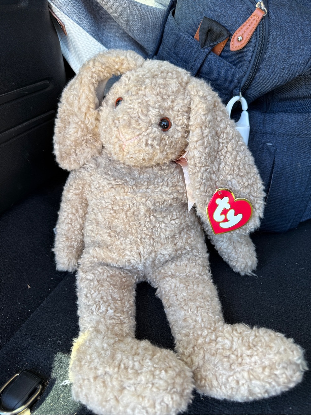Ty Beanie Baby Large Beige Curly Bunny Plush - Soft Tan Bunny NWT